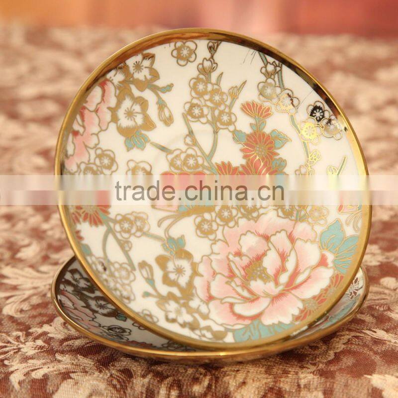 Hot sell electric golden porcelain tea Set teapot sugar bowl creamer cups and saucers Metal holder 15 Pcs 17pcs tea set