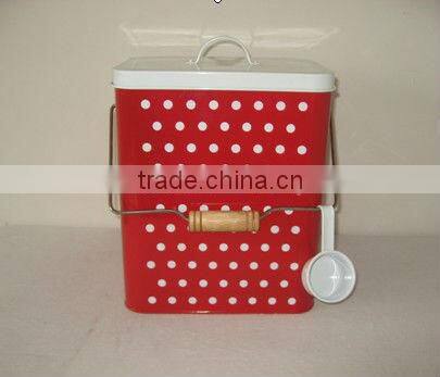 metal Laundry powder storage box with wire handle wooden block