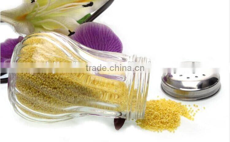 mini clear cylinder glass seasoning shaker jars stripe design with metal lid