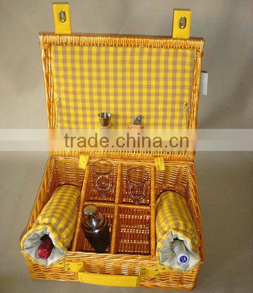 Wicker wine bottle gift basket with grid (factory supplier)