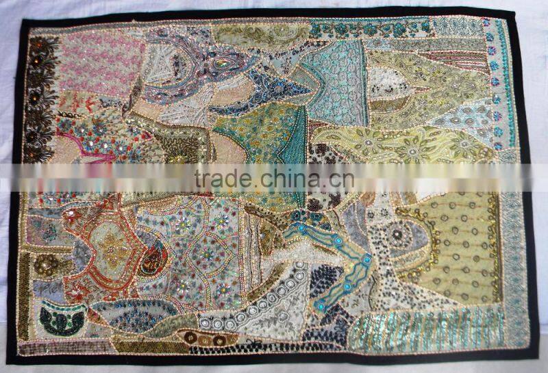Indian Colorful Retro Tapestry Textile Pattern with Floral Ornament with Pearl & Beads Work