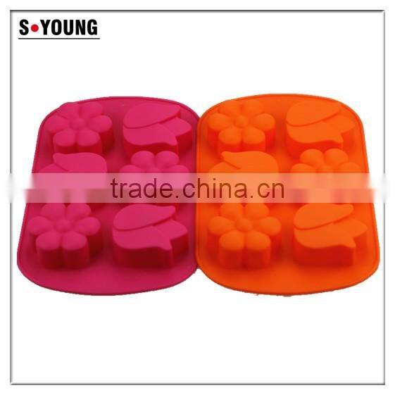 11036 Six cavities three different flower shaped promotional gift silicone cake mold