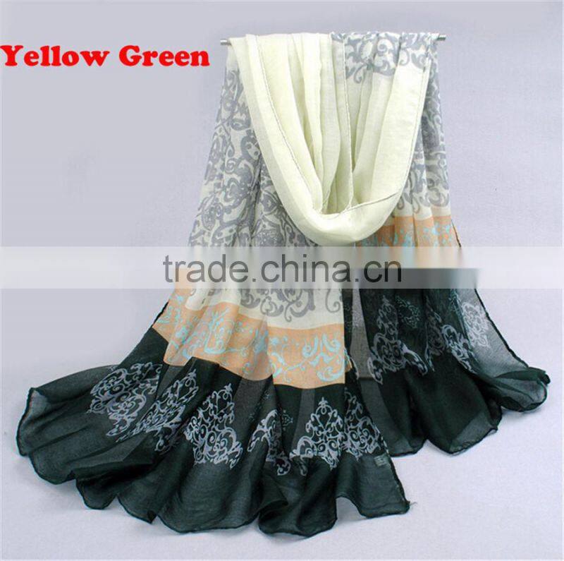 High Quality Gradual Colors Voile Female Scarves Shawl Wrap Long Foulard Women Scarf Flower Print