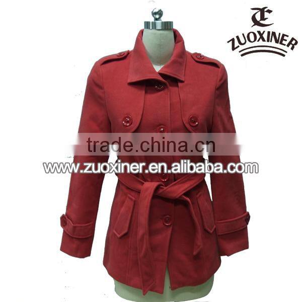 2014 woolen women long coat with belt