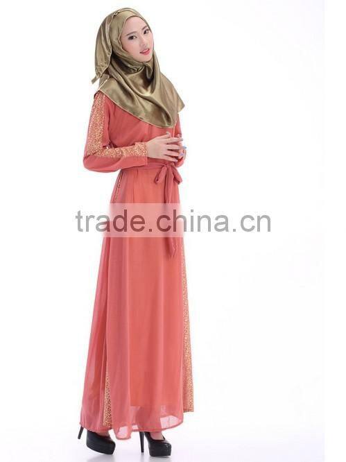 long sleeve maxi chiffon beaded muslim dress abaya