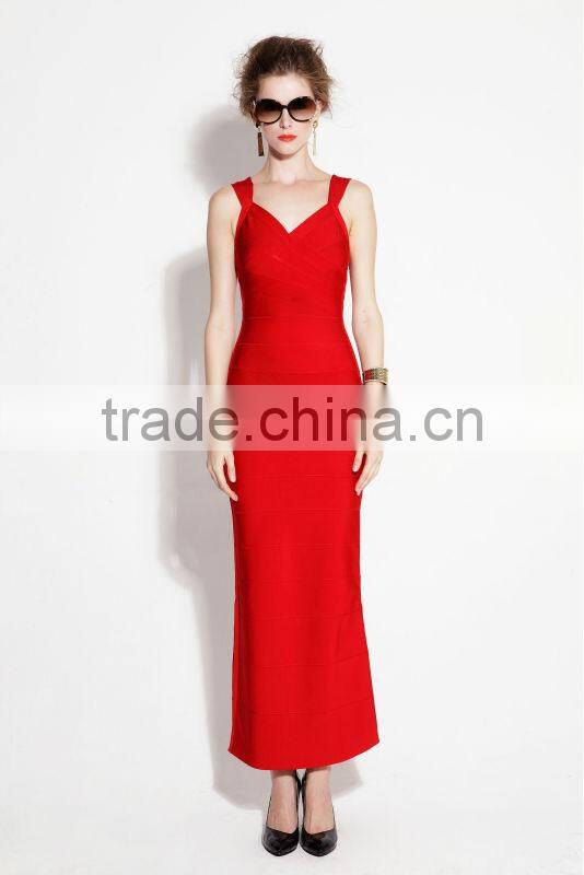 beautiful party sleeveless women bandage long red prom dress