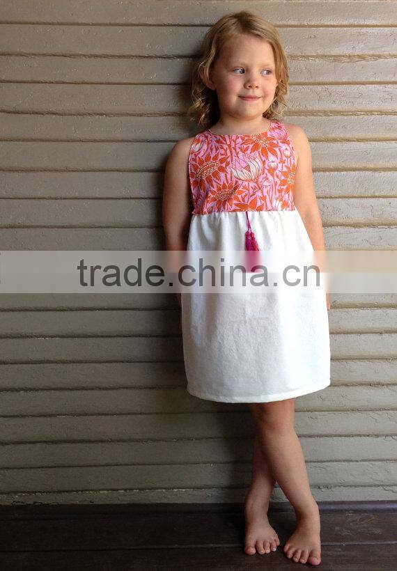 Fashion Printed Beach Girl Dress Of 9 years old with Front Tassel