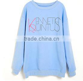 Cheaper customized designs fashionable ladies printed hoodies&sweatshirt CVC60/40 fleece crewneck hoodies&sweatshirt