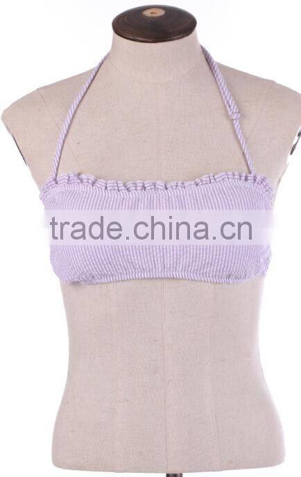 Whlolesale hot sale monogrammed Seersucker Ruffle Bandeau Top