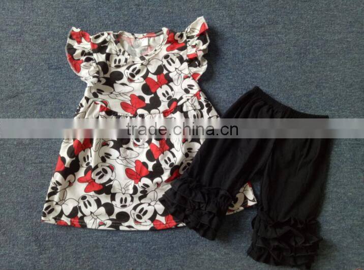 2017 hot selling customized polka dot ruffle fabrics clothing with flower