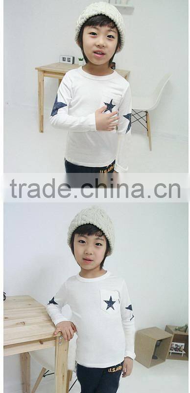 Spring 2016 Boys T Shirt Five Star Long Sleeve Children T Shirts Blue And White Cotton Kids t Shirts For Boys BT40318-6