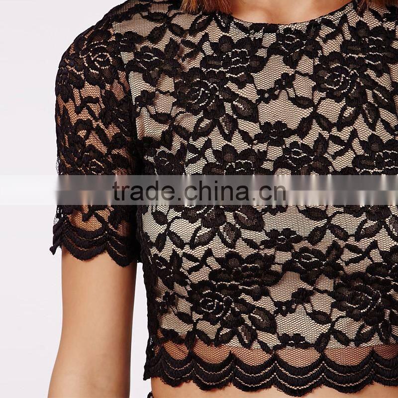 Women's summer rose pattern crop top shirt with slit long skirt suits