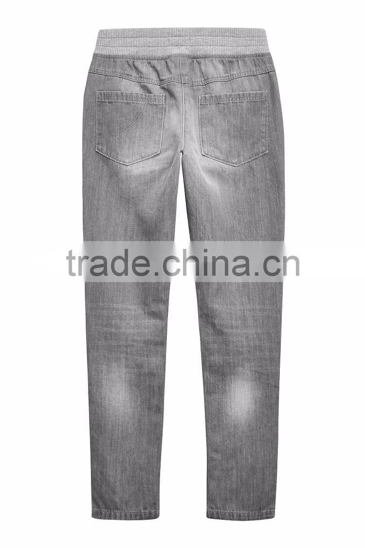 Wholesale cotton light gery zipper decoration jeans trousers for children