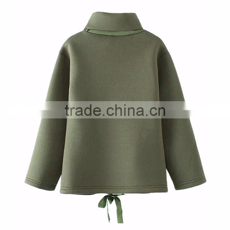 Fashion Womens' Green High Neck Long Sleeve Space Cotton Sweatshirt