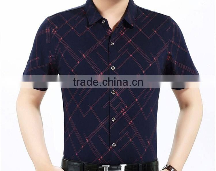 Business casual men mercerized cotton short sleeve shirt