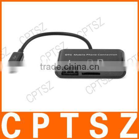 SG-007 3-in-1 TF / SD Card Reader + 1-Port USB 2.0 HUB for OTG Cellphone - Black