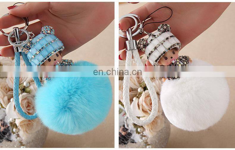 Lovely Monchichi Key Chain Luxury Crystal Key Ring Monchhichi Keychain