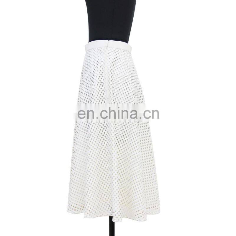 high quality knee length check PU leather A line skirt