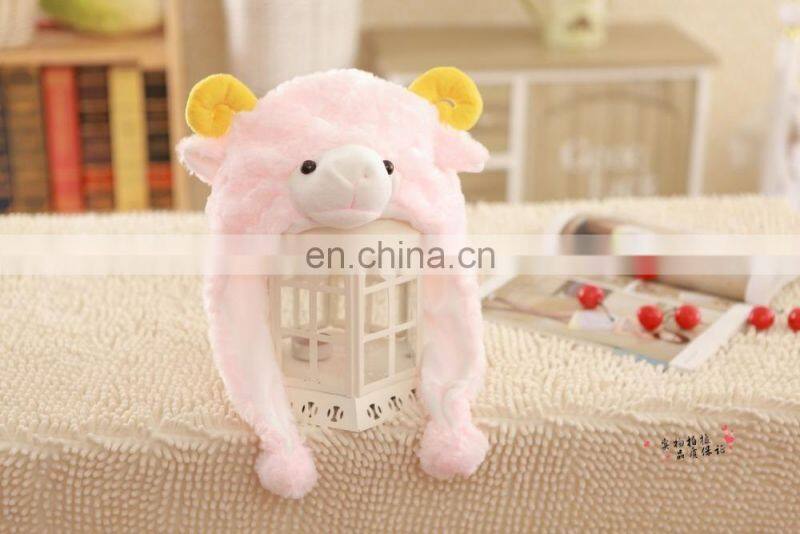 lovely plush animal design head hat white rabbit plush winter hat for kids with long ears