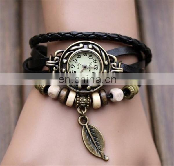 2014 Stock Wholesale Vintage Genuine Leather Bracelet Vintage Watch