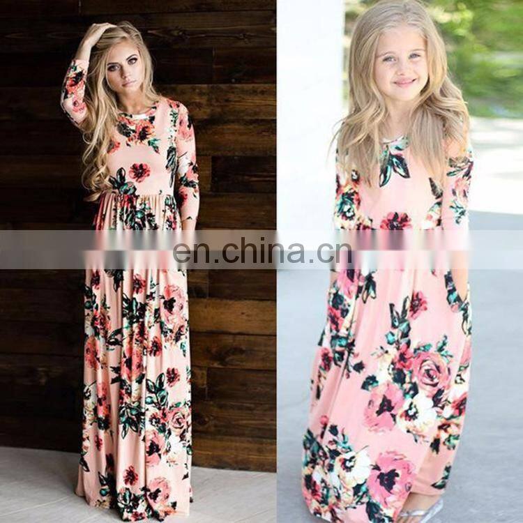 2019 New fashion floral print casual mother and daughter matching dress