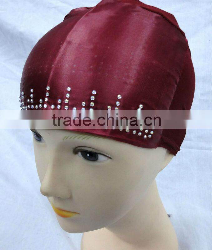 U068 HOT BEADED SATIN MUSLIM UNDERSCARFS/ISLAMIC INNER CAP