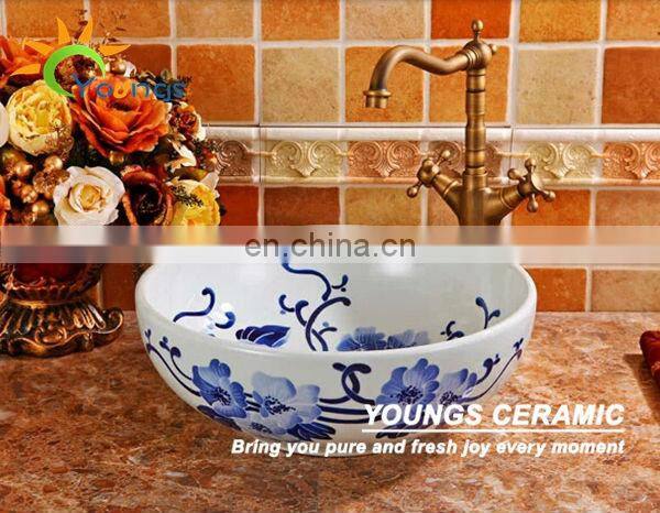 Jingdezhen Art Bathroom Hand Painted Blue And White Porcelain Sinks
