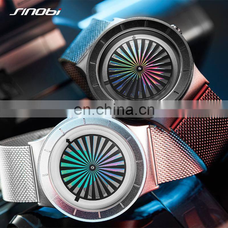 SINOBI Creative Watch For Man Colorful Vortex Dial Steel Mesh Band Quartz Watches Man Custom Logo Watch OEM S9837G