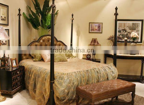 Romantic princess style girls double solid wood bed bedroom furniture