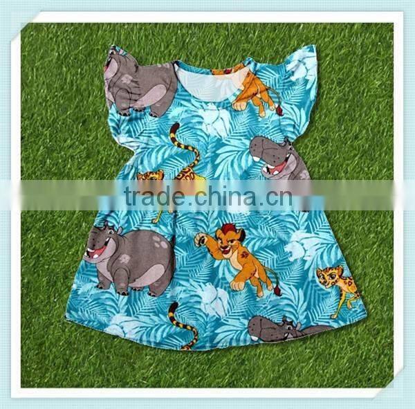 Latest style frozen elsa print girls summer dresses flutter sleeve dress for baby girl childrens boutique clothing dress