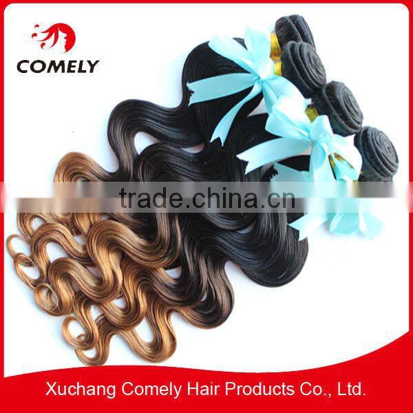 Cheap and high quality Ombre brazilian human hair extensions body wave 1B/4#/27# 12- 26inch colored three tone hair weave