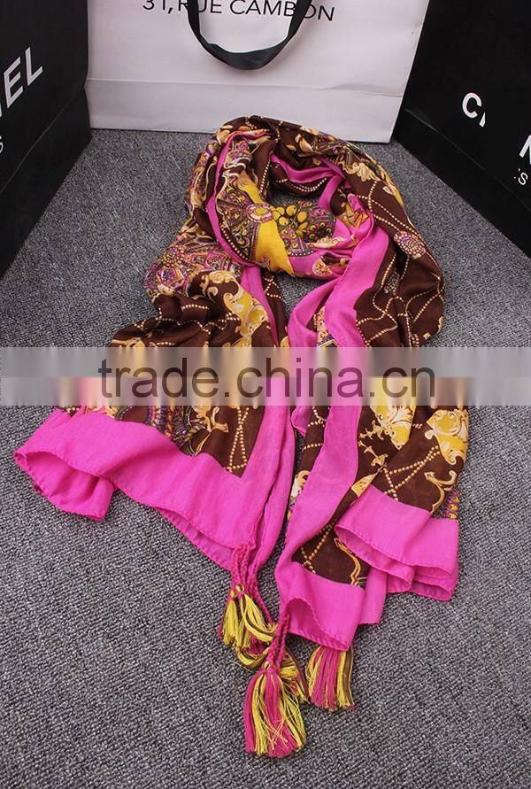 Charm Rose Color Printing Tassel Style Sun-proof Beach Pashmina Scarf