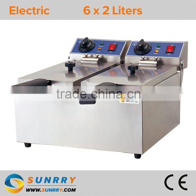 Table-top fryers for chips two tank two basket healthy fryer with fry basket for deep fat fryer (SY-TF26 SUNRRY)