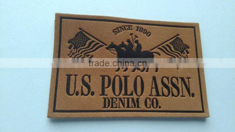 Custom good quality embossed brown leather label for jeans