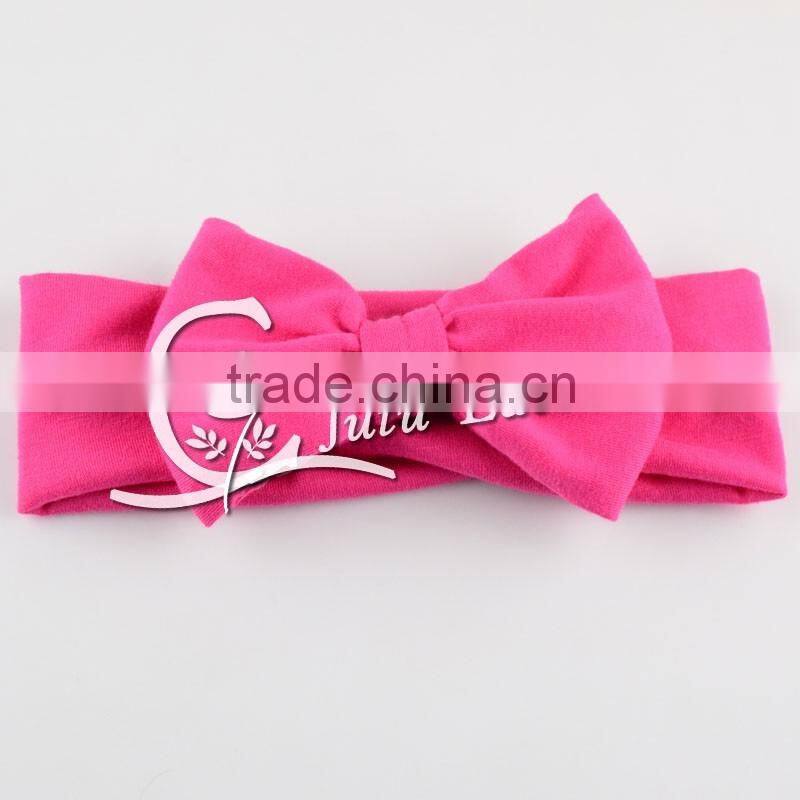 Handmade solid cotton fabric headband with big bowknot, baby messy bow tie elastic head wrap, baby good strength hair band
