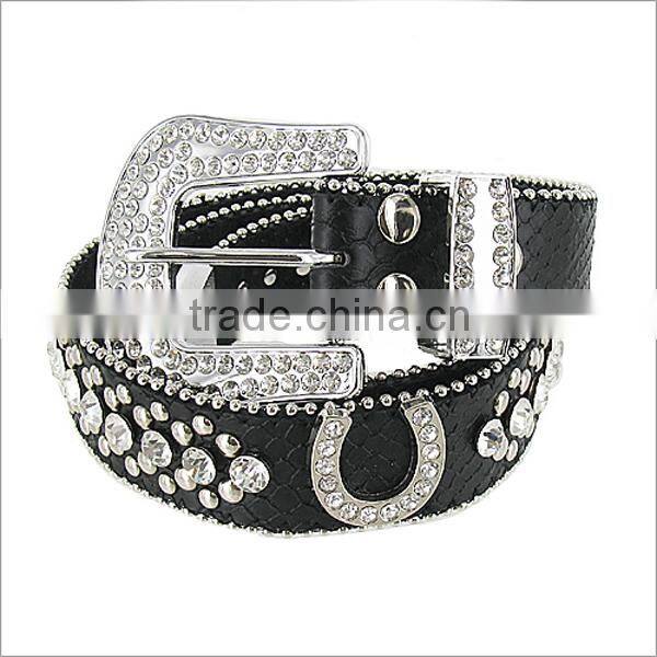 Crocodile Leather Design Rhinestone Belt