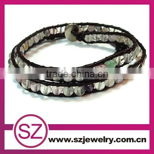 newest China blue gemstone Cheap leather wrap bracelet