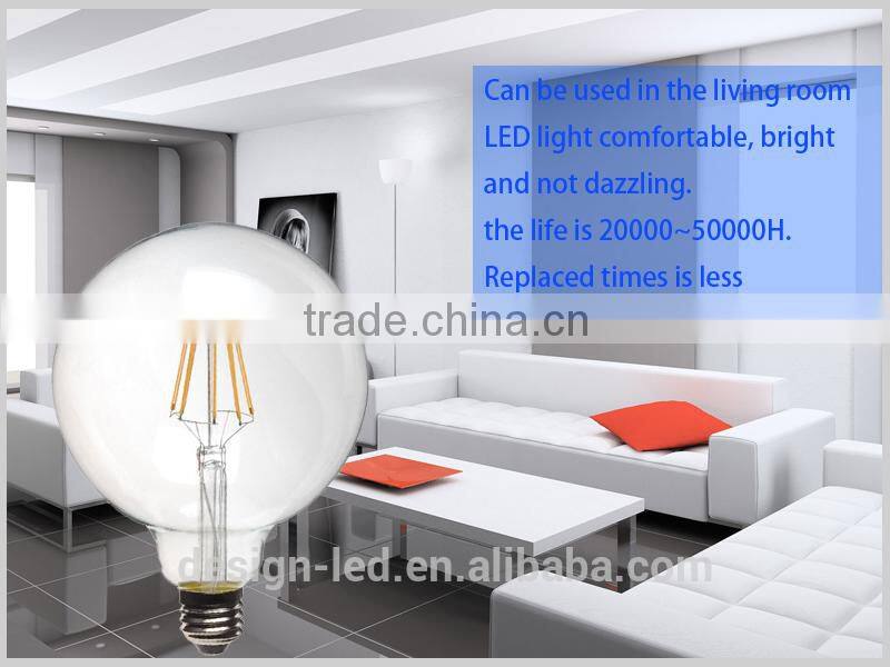 2015 New products filament led bulb 6w dimmable bulb light with glass G125 led E27
