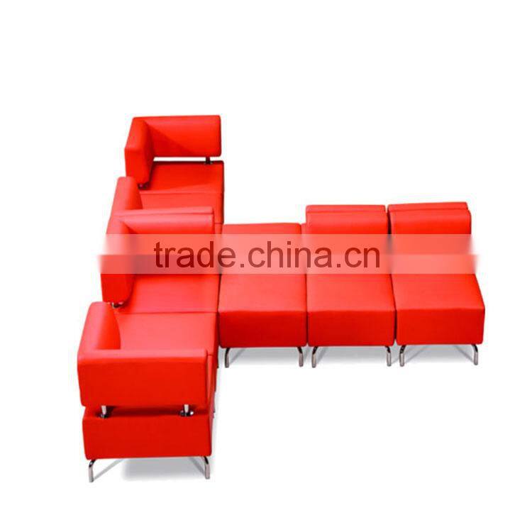 China office product orange leather sectional sofa