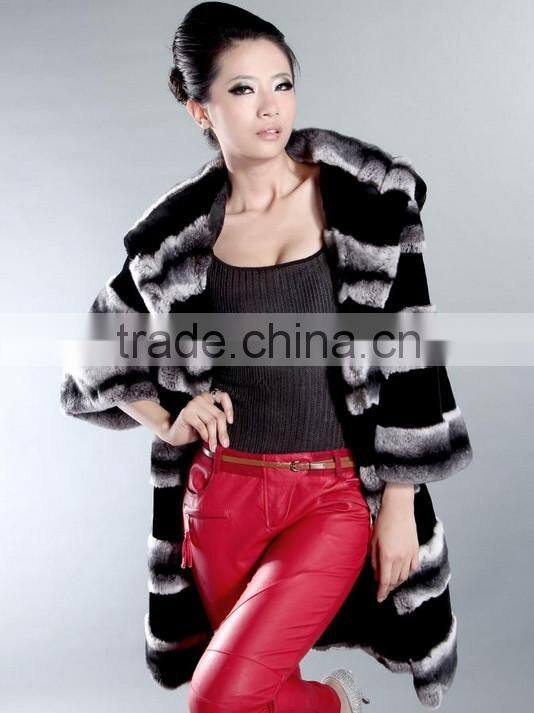 rex14076 new design fashionable chinchilla rex rabbit fur coat