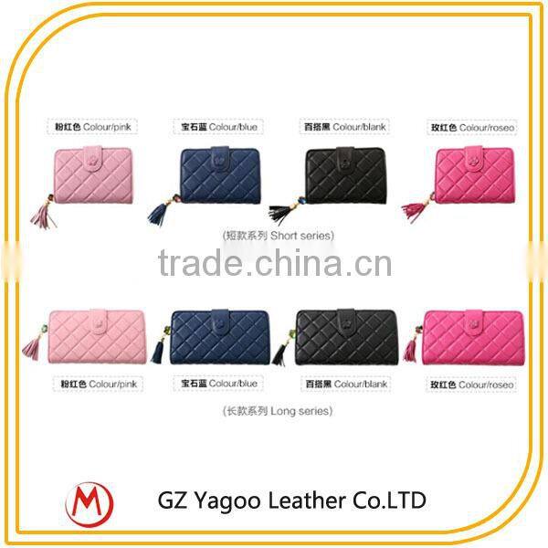 Plaid Thread Women Pure Leather Wallet with Photo Pocket