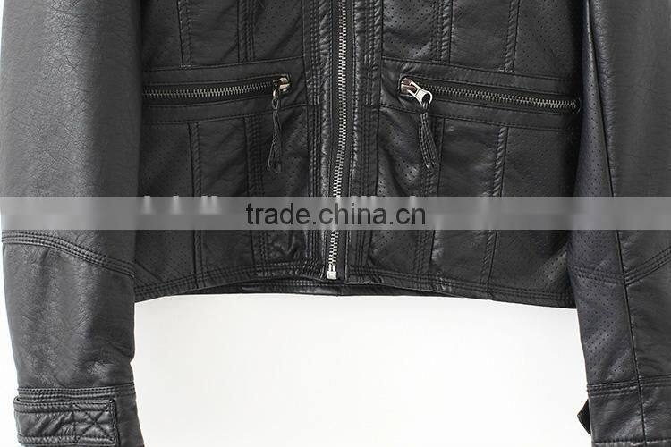 Classic fashion women's pu leather jacket design in 2014