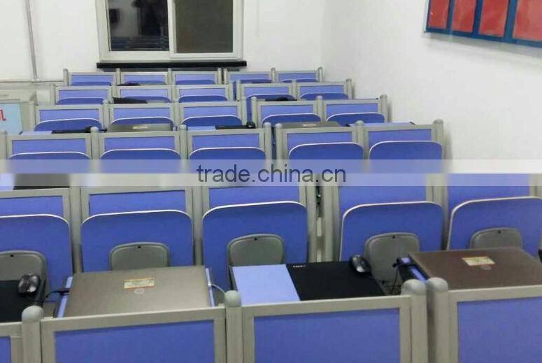blue bent plywood seat and back lecture hall folding chair