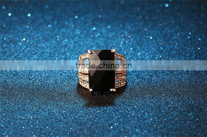 1 dollar items zinc alloy black gemstone single stone gold ring for women