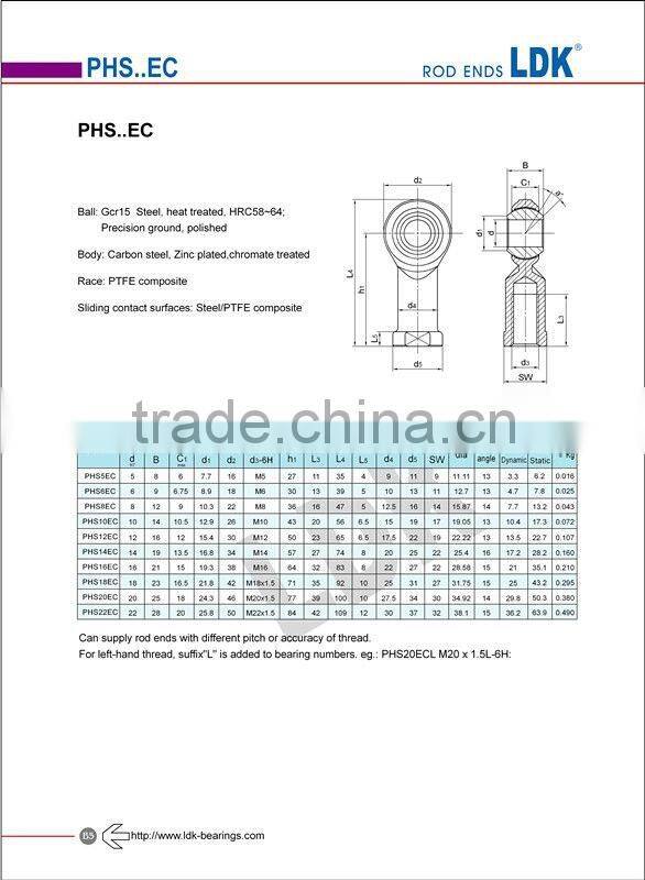 LDK TS16949 Certificated rod ends bearings pos10ec