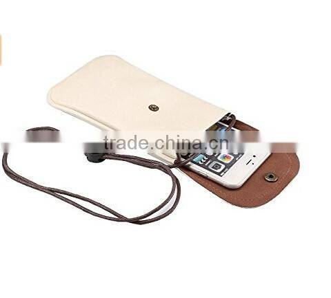 Leather cellphone Neck Pouch Bag with card houlder Adjustable sling leather holder for iphone 6s