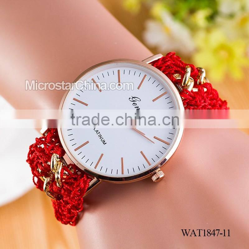 Women New Classic Geneva Ethnic Braided Analog Quartz Chain Bracelet Wrist Watch