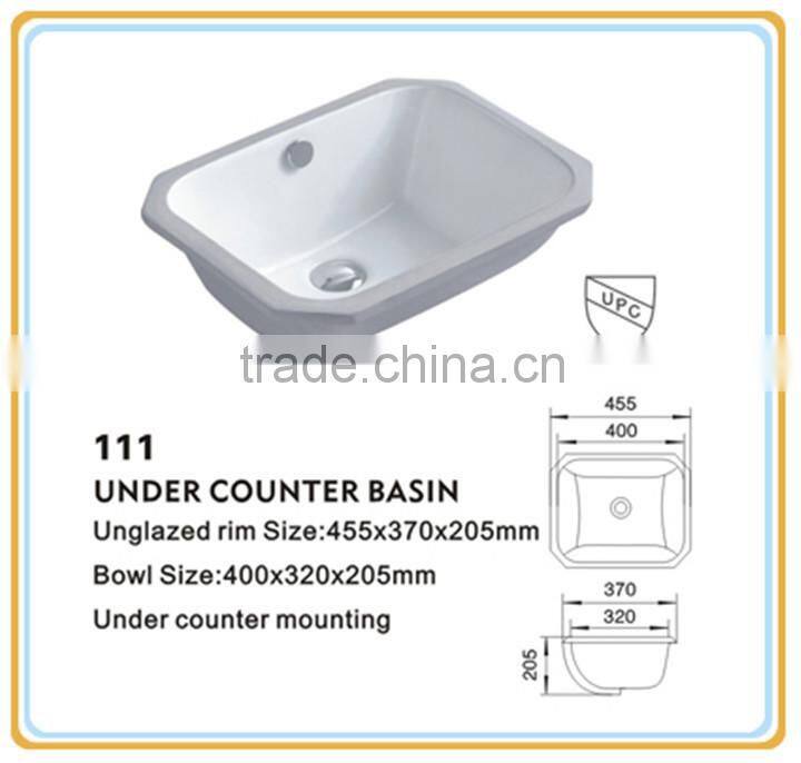 Bathroom under counter CUPC BASIN 22 inch Rectangular ceramic UPC SINK