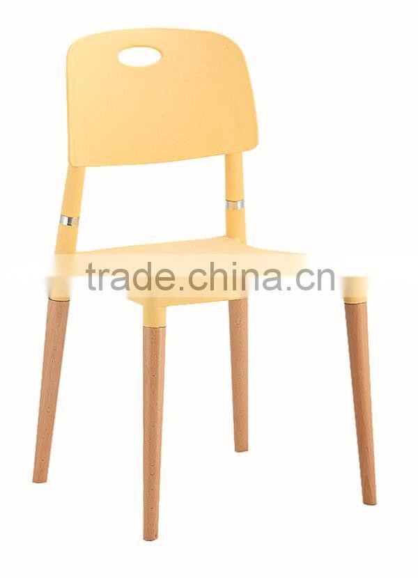 plastic chair with wood leg