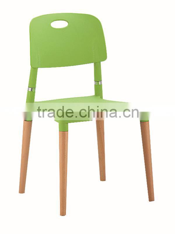 plastic chair with wood leg